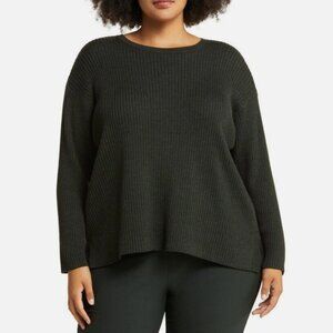Eileen Fisher Rib Crewneck Merino Wool Sweater 2X Ivy Green